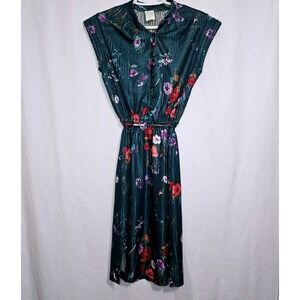 Vintage 70s Shimmer Floral Pleated Dress Cottagecore Fairycore Coquette Midi